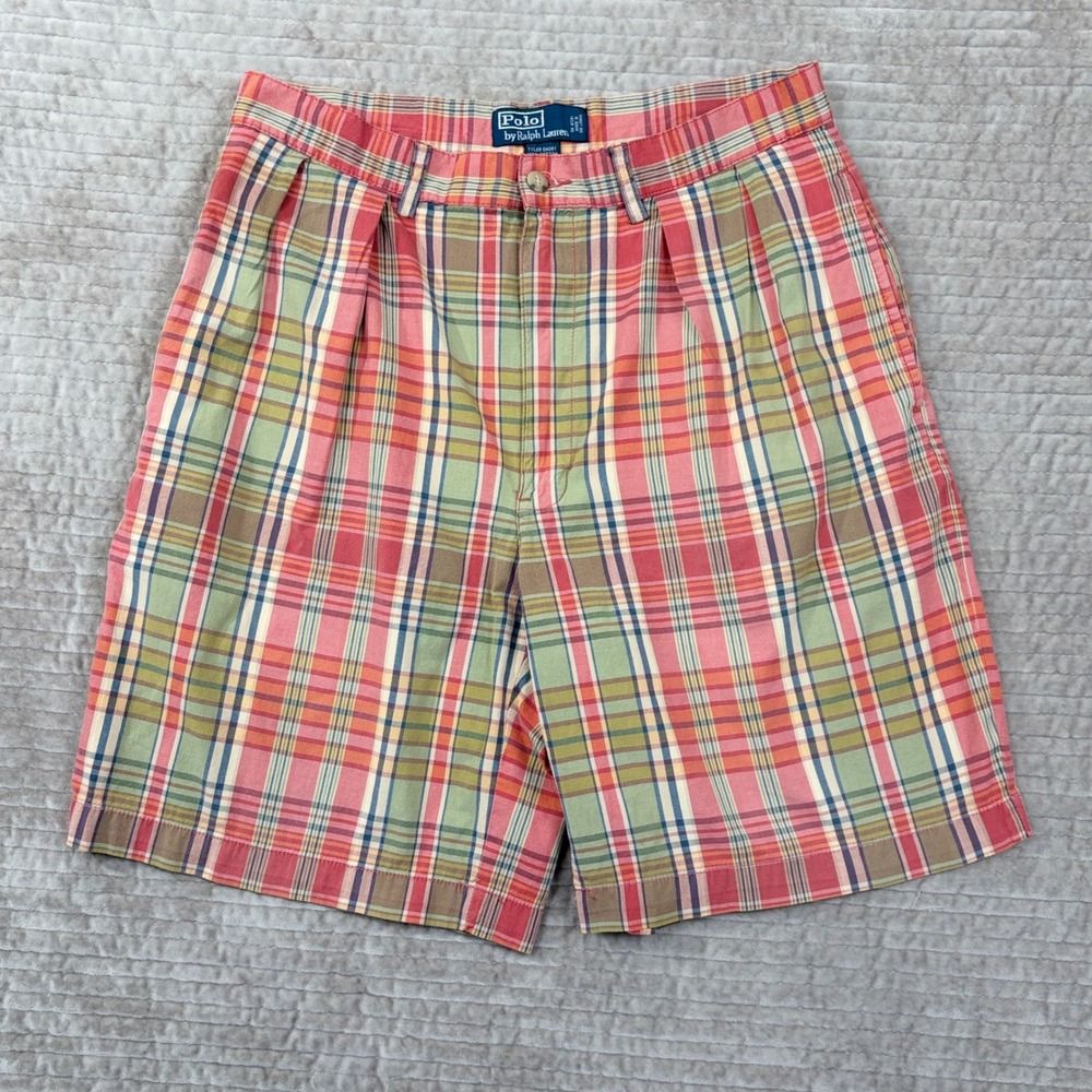Polo‎ Ralph Lauren Tyler Short Mens 31 Plaid Pleated Cotton Multi Color Preppy